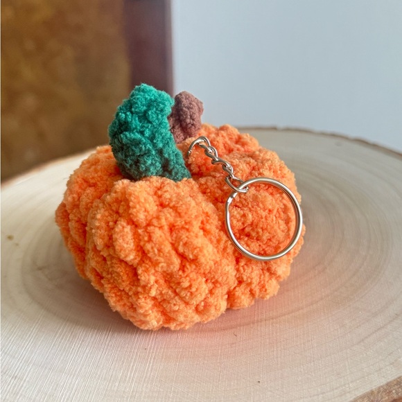 Handmade Pumpkin Crochet Plushie Keychain – Fall Decor, Kawaii Bag Charm - Picture 1 of 7